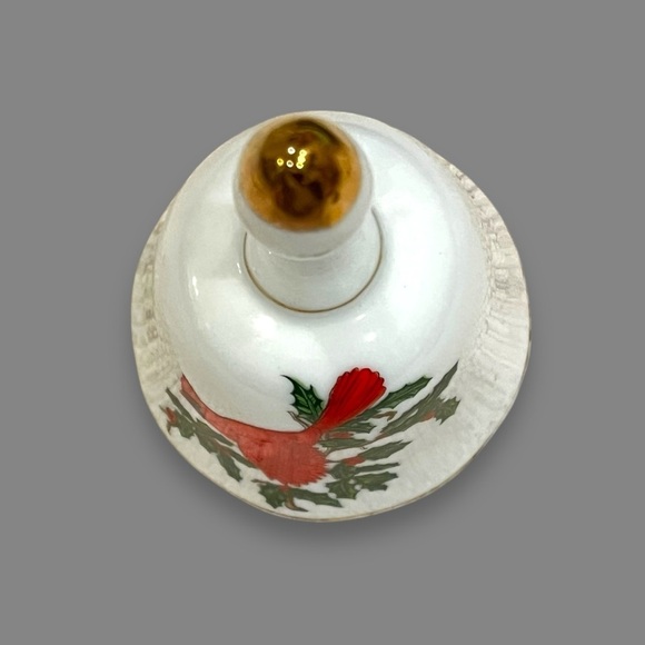 Lefton Christmas Bell Red Cardinal Holly White Ceramic Vintage - Picture 6 of 7